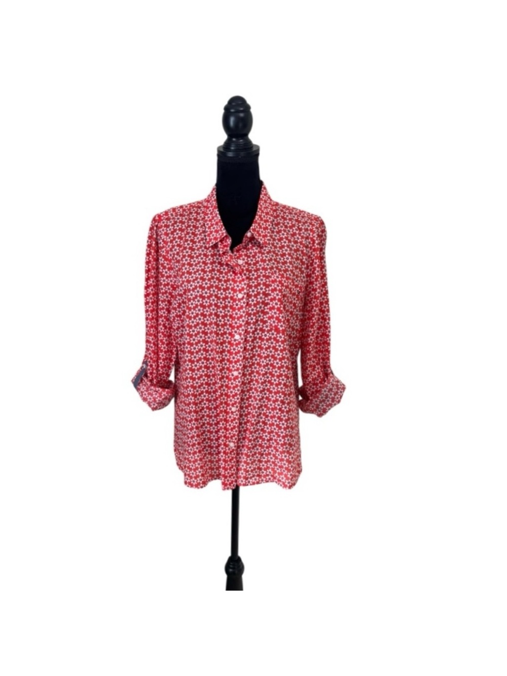 Tommy Hilfiger classic orange floral  button down long sleeve shirt top large